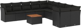 vidaXL Set De Sof&aacute;s De Jard&iacute;n 11 Pzas Y Cojines Rat&aacute;n Sint&eacute;tico Negro Vidaxl