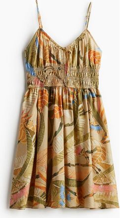 H&M Smocked Strappy Dress in Beige/floral at Nordstrom, Size Xx-Small