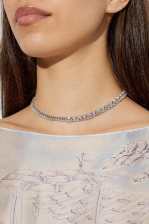 Ferragamo Necklace With Crystals, Womens, Silver