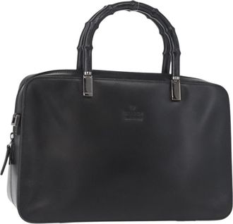 Gucci Vintage Bamboo Handle Bag Leather Black Leather Handbag (Pre-Owned)