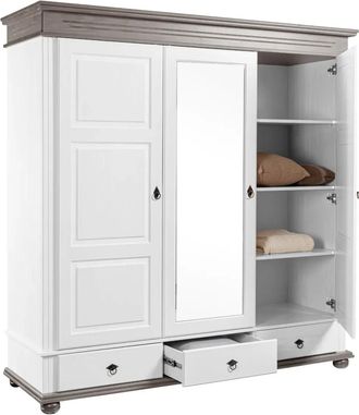 M&S Collection Armadio Camera Da Letto 3 Ante Con Specchio In Legno Bianco Grigio
