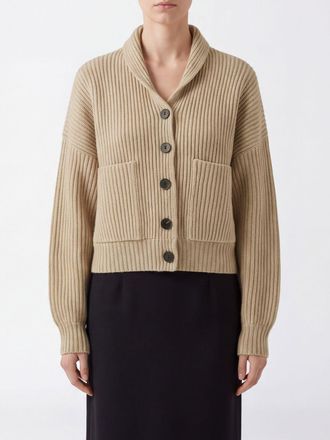 Tory Burch Cardigan in pura lana con collo a scialle e tasche a toppa