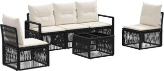 vidaXL Conjunto De Sof&aacute;s De Jard&iacute;n 6 Uds. Negro Rat&aacute;n Sint&eacute;tico Vidaxl