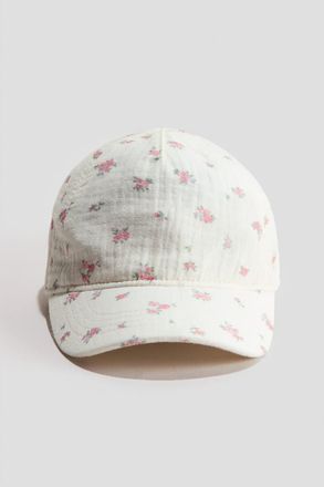 H&M Appliqu&eacute;d Cotton Cap in White/floral at Nordstrom, Size 9-12 M