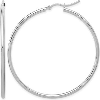 Diamond2Deal 10K White Gold Round Hinged Hoop Earrings