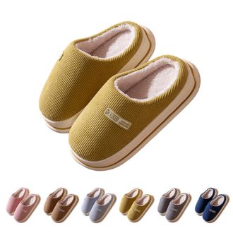 Generic Chunky Sole Slippers Women Matching House Slippers Slip On House Shoes Winter Warm Lined Slipper Mens Plain Slipper Unisex Couple Sliders Memory Foam 