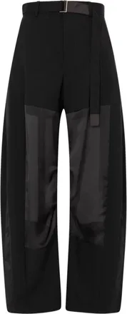 sacai Wide-Leg Cropped Trousers with Satin-Like Panels