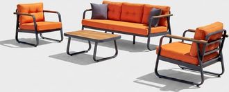 Emob Juego De Sal&oacute;n De Jard&iacute;n De Aluminio Con Mesa Auxiliar Rio 186 - Naranja
