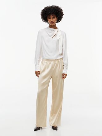 Tommy Hilfiger Womens Stretch Satin Pull-On Wide-Leg Pant - Champagne - XXL