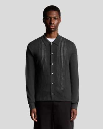 Lyle & Scott Long Sleeve Cable Knitted Shirt in Charcoal Marl at Nordstrom, Size Xx-Large