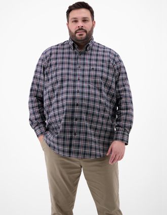 Lerros Langarmhemd LERROS LERROS Kariertes Flanellhemd in &Uuml;bergr&ouml;ssen, Herren, Gr. 6XL, extraweit, blau (classic navy), 100% Baumwolle, Hemden Langarmhemd