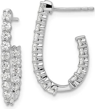Diamond2Deal 14K White Gold 1 ct Lab Grown Diamond In and Out J- Hoop Earrings VS Clarity, G-H Color