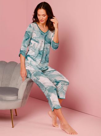 Cr&eacute;ation L Schlafanzug CREATION L PREMIUM, Damen, Gr. 36/38, gr&uuml;n (kalkmint, salbei, bedruckt), 95% Modal, 5% Elasthan, Homewear-Sets Schlafanzug