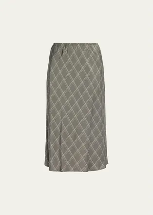 Vince Diamond Plaid Midi Skirt