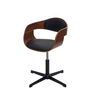Hhg Hhg - Silla De Oficina 496, Silla De Escritorio, Mecanismo Giratorio Regulable En Altura Madera Curvada Mvg, Aspecto Nogal, Imitaci&oacute;n Cuero Negro