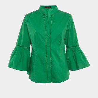 Carolina Herrera CH Carolina Herrera Green Cotton Flared Sleeve Blouse L