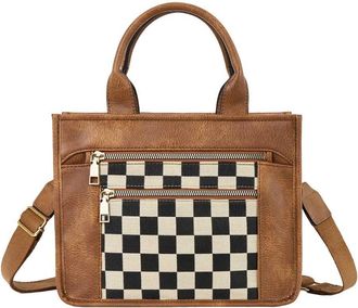 Generic Women Canvas Checkered Tote Bag Daily Commuting Bag Chic Hobo Bag (Brown)