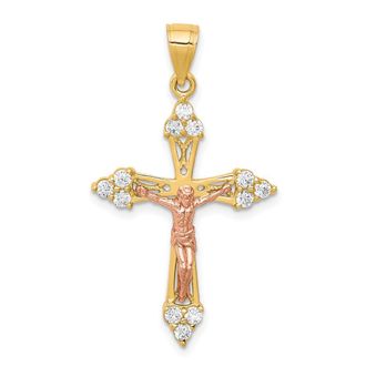 Diamond2Deal 10k Two-tone Cubic Zirconia Crucifix Pendant