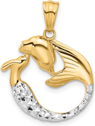 Diamond2Deal 14k Yellow Gold with White Rhodium Diamond Cut Mermaid Pendant