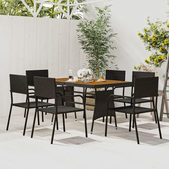vidaXL Idaxl Juego De Comedor De Jard&iacute;n 7 Piezas Rat&aacute;n Sint&eacute;tico Negro Vidaxl