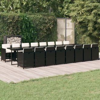 vidaXL Set De Muebles Jard&iacute;n 17 Pzas Con Cojines Rat&aacute;n Sint&eacute;tico Negro Vidaxl