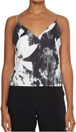 Calvin Klein Mouwloze blouse met patroon en V-hals - Dames - Tops zonder mouwen - Zwart - XS - Polyester - Tops