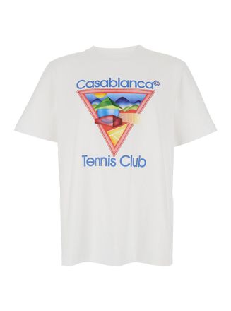 Casablanca White Crewneck T-Shirt With Logo On The Front In Cotton Man