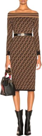 Fendi Bardot Monogram Midi Dress Size 40