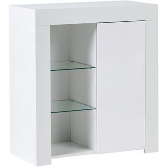 Beliani Credenza per soggiorno o camera da letto con 1 anta in MDF LED bianco Kamloops