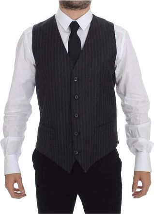 Dolce & Gabbana Single Breasted Vest - Heren - Gillet - Grijs - M - Leer - Kostuums