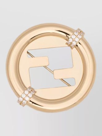 Fendi round crystal brooch gold tone finish