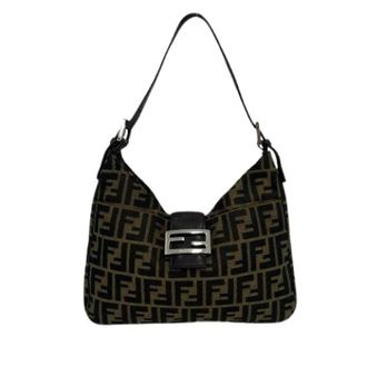 Fendi Pre-owned Shoulder Bags, female, Brown, Size: ONE SIZE Pre-owned Zucca Canvas Leather Shoulder Bag