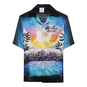 Casablanca Short Sleeve Shirts, male, Multicolor, M, Blue Silk Shirt Vintage Sci-Fi Vision