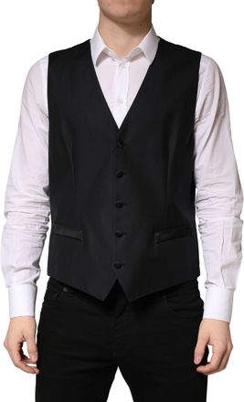 Dolce & Gabbana Black Wool Single Breasted Men Waistcoat Mens Vest
