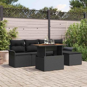vidaXL Vidaxl - Conjunto De Sof&aacute; De Jard&iacute;n 6 Pcs Negro Polirat&aacute;n