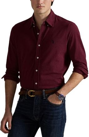 Polo Ralph Lauren Featherweight Stretch Cotton Piqué Button-Down Shirt in Spring Wine Heather at Nordstrom, Size Xx-Large