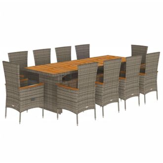 vidaXL Set De Comedor De Jard&iacute;n 11 Pzas Y Cojines Rat&aacute;n Sint&eacute;tico Gris Vidaxl