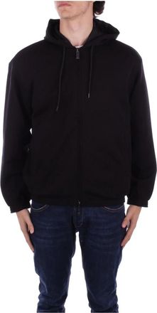 Emporio Armani Zwarte hoodie met rits en logo aan de voorkant - Heren - Vesten met rits - Zwart - L - Katoen - Hoodies & sweatvesten