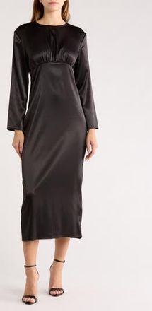 Area Stars Long Sleeve Satin Midi Dress in Black at Nordstrom Rack, Size Large