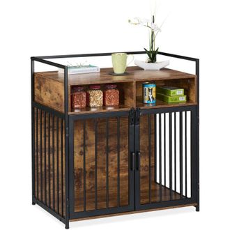 Relaxdays Relaxdays Jaula Para Perros Estilo Mueble, 85x80x54 Cm, Con Estante, 2 Puertas, Efecto Madera, Marr&oacute;n/negro