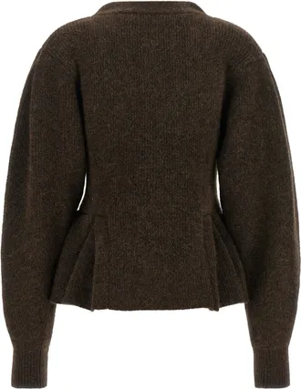 Rotate Peplum Wool-Alpaca Blend Cardigan - Brown