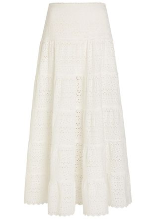 Rixo Rixo Ripeka Embroidered Cotton Midi Skirt - Ivory - 16 (UK 16 / XL)