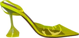 Amina Muaddi Holli Glass Slingback Pumps in Neon Yellow PVC