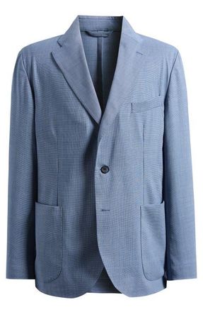 Eton Lana Tailored Fit Hopsack Tech Soft Wool Blend Blazer in Medium Blue at Nordstrom, Size 40 Us