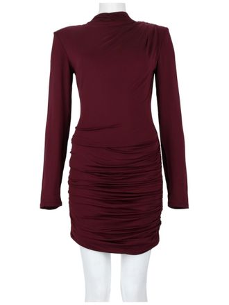 Rotate Burgundy Draped Mini Dress With Textured Silhouette