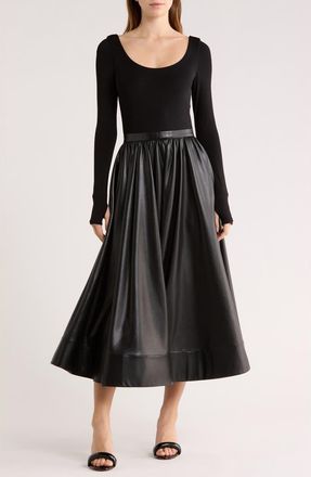 Alice & Olivia Chara Long Sleeve Faux Leather Skirt Dress in Black at Nordstrom Rack, Size 2