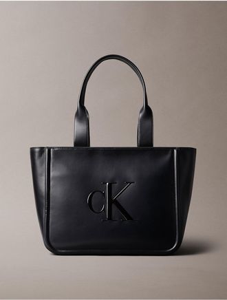 Calvin Klein Womens Embossed Monogram Tote Bag - Black
