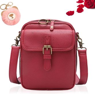 Generic Crossbody Bag, Small Messenger Crossbody Bags Vintage Built in Wallet Shoulder Purse with Card Slots (Red)