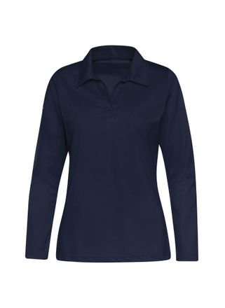 Trigema Poloshirt TRIGEMA TRIGEMA Langarm Poloshirt ohne Knopfleiste, Damen, Gr. 3XL, blau (navy), 100% Baumwolle, Basic, Shirts Poloshirt