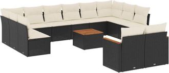 vidaXL Set De Sof&aacute;s De Jard&iacute;n Y Cojines 13 Pzas Rat&aacute;n Sint&eacute;tico Negro Vidaxl